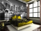 New York Wall Mural Uk New York City at Night Skyline View Black & White Wallpaper Mural