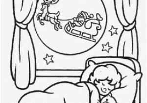 Night Sky Coloring Page Child Sleeping On Christmas Night while Santa Claus Flying