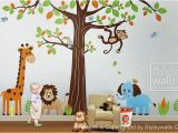 Nursery Jungle Wall Murals Jungle Wall Decal Safari Animals Wall Decal Huge Set Tree