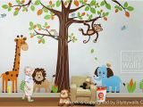 Nursery Jungle Wall Murals Jungle Wall Decal Safari Animals Wall Decal Huge Set Tree