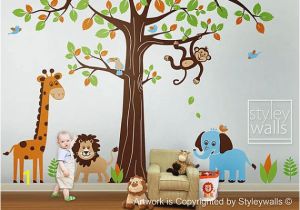 Nursery Jungle Wall Murals Jungle Wall Decal Safari Animals Wall Decal Huge Set Tree