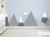 Nursery Mountain Wall Mural Mountains Wall Decal Woodland Baby Room Decal Clouds Birds