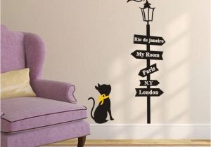 Nursery Rhyme Wall Mural Black Cat Road Signs Light Wall Stickers for Kids Bedroom