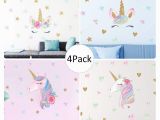 Nursery Rhyme Wall Mural Unicorn Wall Decal 4 Pack 4 Styles Unicorn Wall Stickers Decor with Heart & Stars for Girls Bedroom Home Decorations