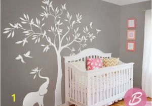 Nursery Tree Wall Mural White Tree Wall Decal Wall Decal with Elephant Tree