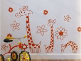 Nursery Wall Mural Decals Rainbow Fox Monkey Climbing On Girafee Growth Chart Wall