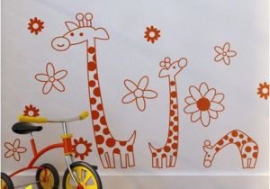 Nursery Wall Mural Decals Rainbow Fox Monkey Climbing On Girafee Growth Chart Wall