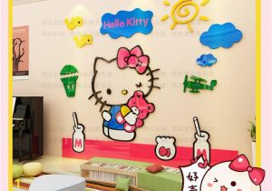 Nursery Wall Mural Stickers Hello Kitty Sunshine Bird Sky 3d Wall Decal Stickers Room Decor Nursery Bedroom Decoration Arcylic Mirror Surface