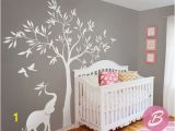 Nursery Wall Mural Stickers White Tree Wall Decal Wall Decal with Elephant Tree