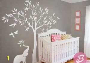 Nursery Wall Mural Stickers White Tree Wall Decal Wall Decal with Elephant Tree