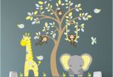 Nursery Wall Murals Stickers Jungle Decal Boys Safari Wall Stickers Yellow Blue and