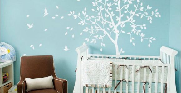 Nursery Wall Murals Uk White Tree Wall Decal Nursery with Birds Studio Wall Decoration