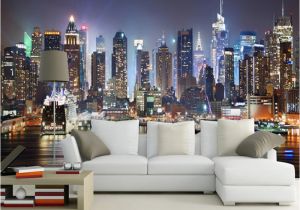 Nyc Skyline Mural Nach 3d Foto Tapete New York Stadt Nacht Wand Malerei Kunst Wandbild