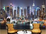 Nyc Skyline Mural Nach 3d Foto Tapete New York Stadt Nacht Wand Malerei Kunst Wandbild