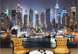 Nyc Skyline Mural Nach 3d Foto Tapete New York Stadt Nacht Wand Malerei Kunst Wandbild