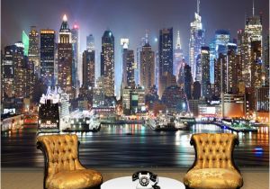 Nyc Skyline Wall Mural Custom Mural Wallpaper 3d New York City Night Scenery Mural