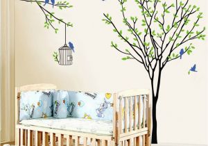 Oak Tree Wall Mural Baby Nursery Amusing Tree Wall Decal Blue Bird Birdcage Wall