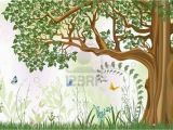 Oak Tree Wall Mural Vector Iillustration Of An Oak Tree In A Meadow