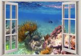 Ocean Mural Wall Decals Underwater Wall Sticker Coral Reef Fishes 3d Window Fishes