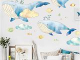 Ocean Mural Wall Decals Underwater Wall Stickers Nursey Sea Whale Decor Colorful Hippocampus Vinyl Home Decals Wall Mural Art Kids for Bathroom Mirror Girl Room