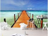 Ocean Murals Wall Decor 3d Wallpaper Custom Mural Sea Wood Bridge Seaside Scenery Tv