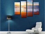 Ocean Sunset Wall Murals 2019 4 Picture Bination Wall Art Sunset and Beach with Sea Wave Painting the Picture Print Canvas Seascape Home Decoration From