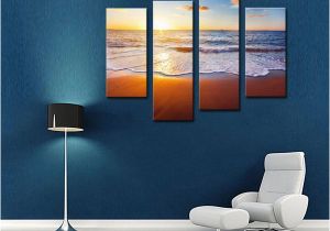Ocean Sunset Wall Murals 2019 4 Picture Bination Wall Art Sunset and Beach with Sea Wave Painting the Picture Print Canvas Seascape Home Decoration From