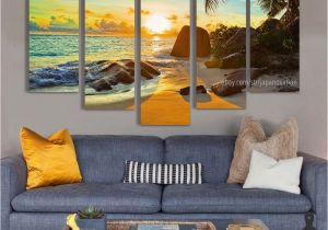 Ocean Sunset Wall Murals 5 Pieces Home Decor Canvas Print Wall Art Ocean Sunset Beach