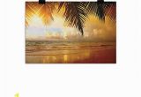 Ocean Sunset Wall Murals Littletonhome Ocean Modern Oil Paintings Sunset On the Beach Of Caribbean Sea Waves Coast with Palm Tree Canvas Wall Art 24"x16" Yellow Dark orange