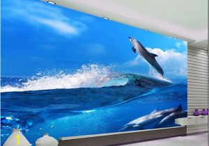 Ocean Wall Mural Wallpaper Blue Sky Ocean Nature Dolphin Wave Tv Background Wall Wallpaper for Walls 3 D for Living Room Wallpapers In Hd Wallpapers Mobile Hd From Dhzhang