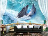 Ocean Wall Mural Wallpaper Us $11 79 Off 3d Wallpaper Custom 3d Wall Murals Wallpaper Balcony Sea Ocean Dolphin Background Wall Paintings 3d Living Room Photo Wallpaper In