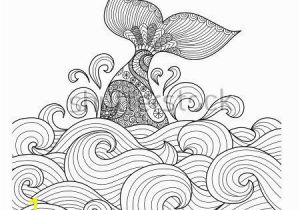 Ocean Waves Coloring Pages Whale Tail In the Wavy Ocean Lines Art for Adult Coloring