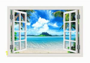 Open Window Wall Murals 1kingo Wall Art Removable Wall Sticker Sea and Mountain Window Beautiful View Mural Decor Nursery Wall Decals Nursery Wall Sticker From Bowstring