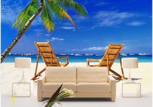 Outdoor Beach Wall Murals 3d Wallpaper Custom Mural Beach Wooden Chair Coconut Tree Seascape Tv Background Wall Home Decor Living Room Wallpaper for Walls 3 D Puter