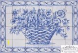 Outdoor Ceramic Tile Murals Blue Flower Basket Hand Painted Ceramic Tile Mural Backsplash