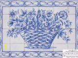 Outdoor Ceramic Tile Murals Blue Flower Basket Hand Painted Ceramic Tile Mural Backsplash