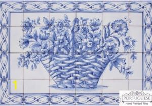 Outdoor Ceramic Tile Murals Blue Flower Basket Hand Painted Ceramic Tile Mural Backsplash