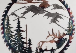 Outdoor Wildlife Wall Murals Sawblade Metal Art Mountain Elk Rustic Metal Wall Art