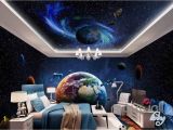 Outer Space Ceiling Murals 3d Earth Planets Satellite Universe Entire Room Wallpaper Wall