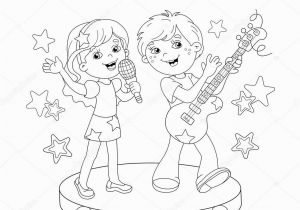 Outline Of A Boy and Girl Coloring Pages Coloring Page Outline Boy and Girl Singing A song