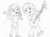 Outline Of A Boy and Girl Coloring Pages Coloring Page Outline Boy and Girl Singing A song Stock