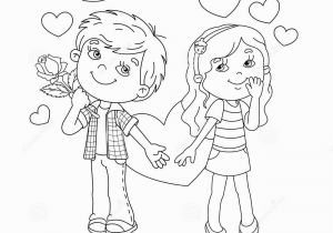 Outline Of A Boy and Girl Coloring Pages Coloring Page Outline Boy and Girl with Hearts Stock