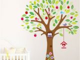 Owl Peel and Stick Wall Mural New 160cm 140cm Owl Big Apple Tree Colorful Birds and Nest