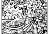 Pagan Witch Coloring Pages for Adults Beautiful Witch and Her Cauldron Halloween Adult
