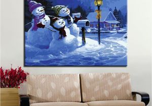 Paint by Number Wall Murals for Adults 2019 Oil Painting by Numbers Diy Handpainted Winter Snowman Family