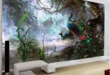 Paint Murals On Walls 3d Nature Wallpaper Beautiful Peacock forest 3d Stereo Oil Painting