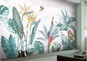 Paint Murals On Walls Modern nordic Hand Painted Tropical Plants Flower Bird Leaf