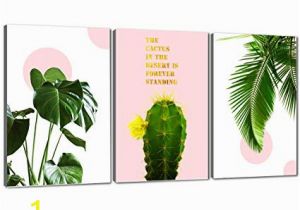 Painted Tropical Wall Murals Canvas Wall Art Leaf Tropical Rainforest Green Plant Landscape Series Cactus with Pink Contemporary 16" X 24" 3 Pieces Modern Artwork Giclee