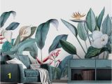 Painted Tropical Wall Murals Custom nordic Hand Painted Small Fresh Me Val Tropical Plants Flowers and Birds Background Mural Decoration Wide Wallpapers Hd Widescreen Puter