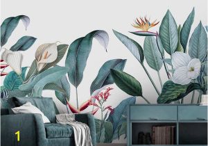 Painted Tropical Wall Murals Custom nordic Hand Painted Small Fresh Me Val Tropical Plants Flowers and Birds Background Mural Decoration Wide Wallpapers Hd Widescreen Puter